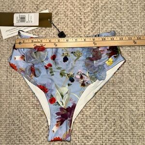 PatBO Lily Flower Light Blue Floral Bikini Bottom High Rise Cheeky Ruffles